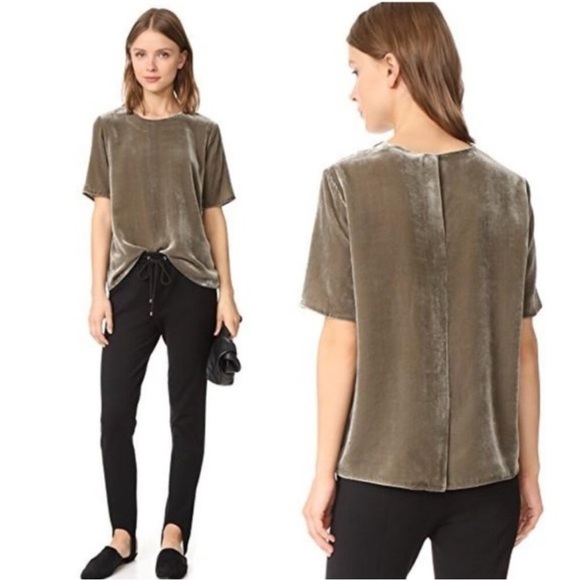 Vince Velvet Tee in Ragweed (Green/Grey) Silk Blend Short Sleeve Size Medium - Picture 2 of 13
